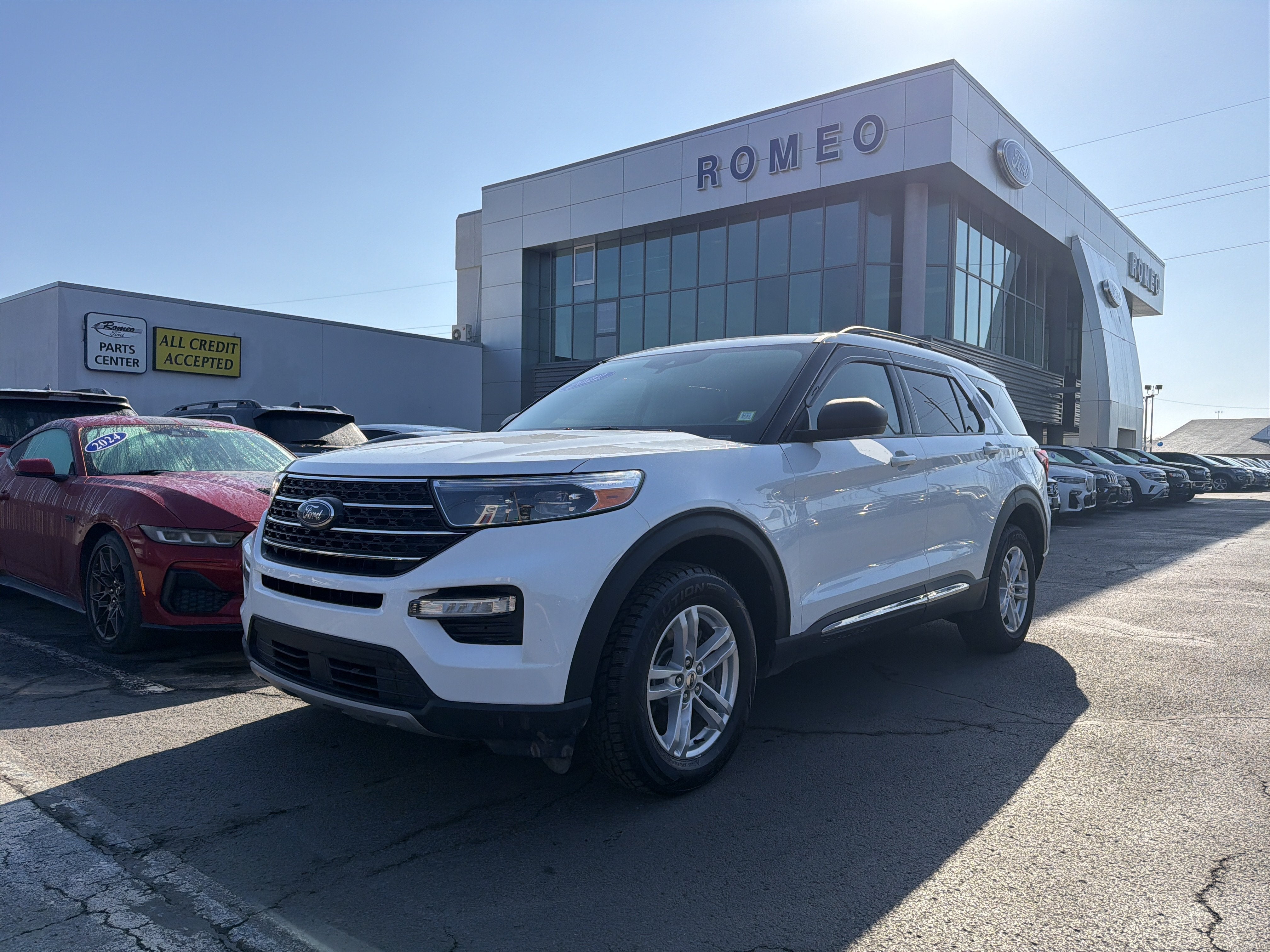 2022 Ford Explorer XLT in White — front three-quarter view
