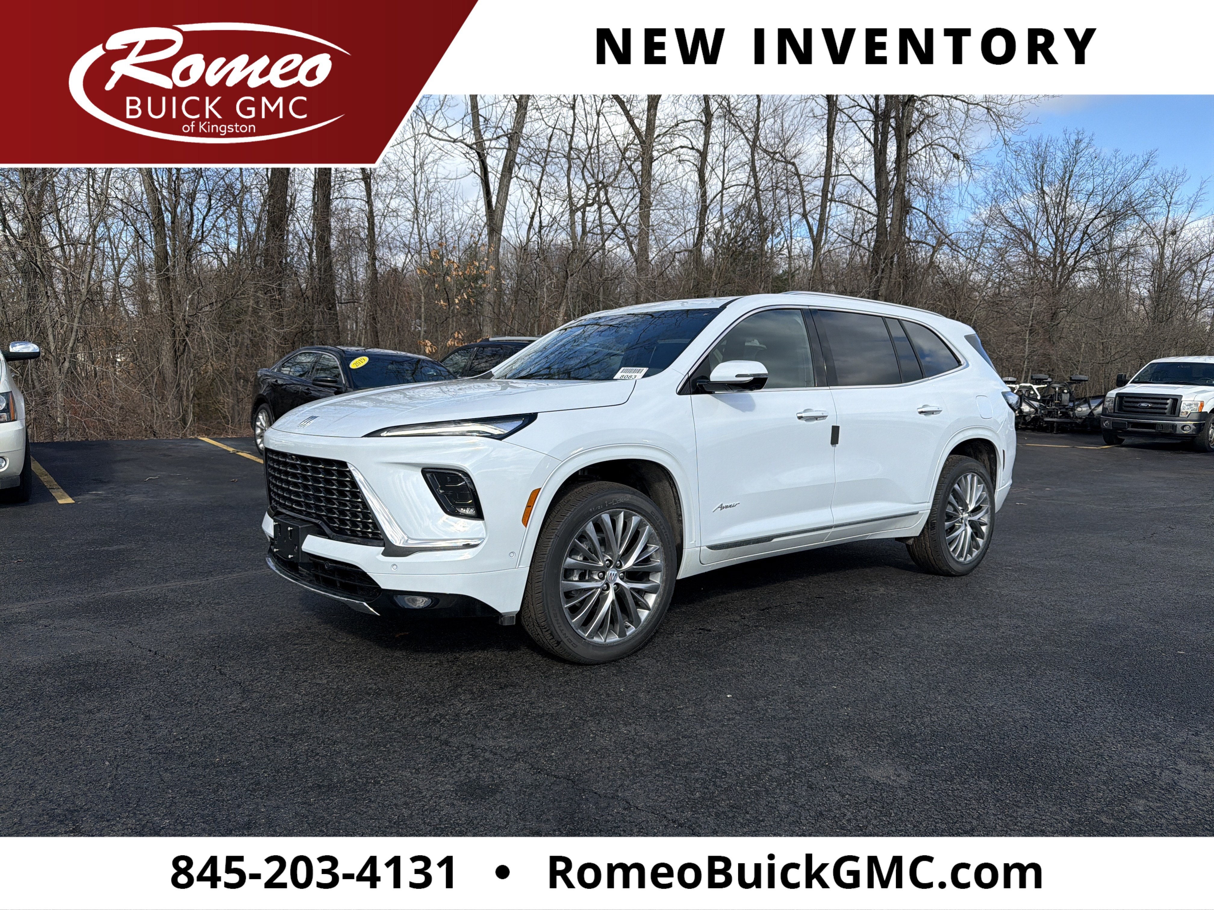 2026 Buick Enclave Avenir in Iridescent White Tricoat — front three-quarter view